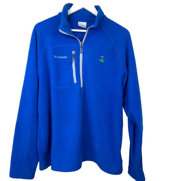 COLUMBIA Unisex Bright Blue Soft Fleece 1/2 Zip Pullover Front Breast Zip Pocket - Picture 1 of 9